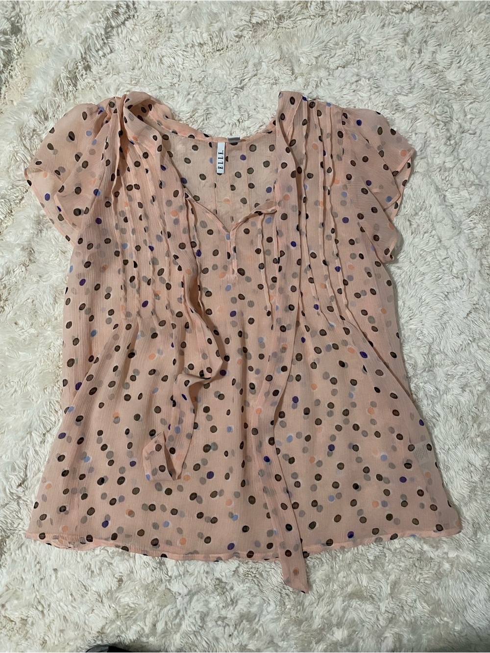 Elle Peach Polka Dot Tie-Front Blouse